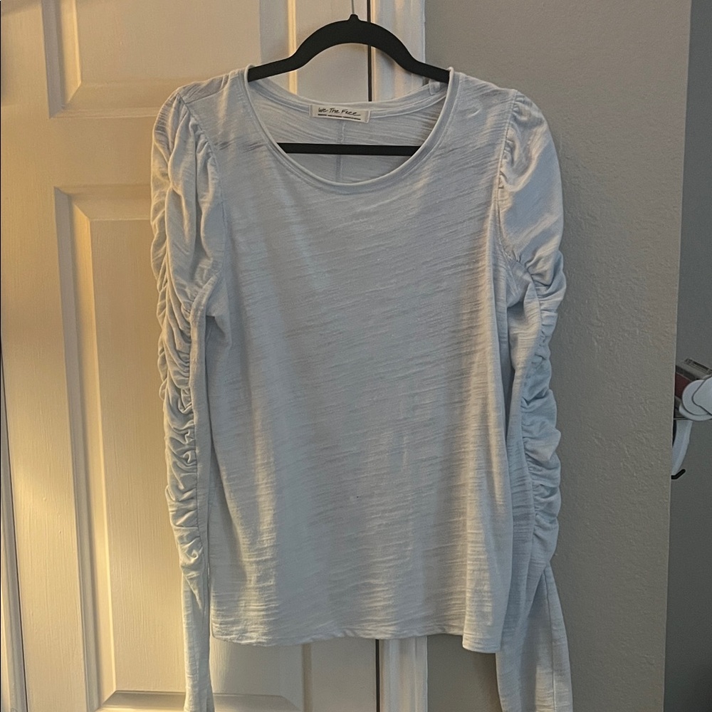 Free People Powder Blue Ruched Sleeve Top